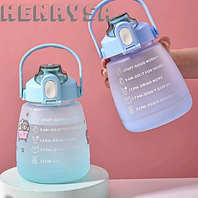 Hình ảnh Bình Nước Có Vạch Báo Giờ Uống Nước Dễ Thương 1.3L (Tặng kèm dây đeo) - HENRYSA