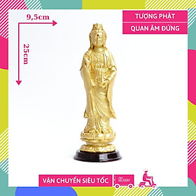 Tượng Phật Bà Quan Thế Âm Bồ Tát đứng nhũ vàng - Cao 25cm