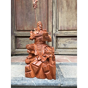 Tượng điêu khắc quan công đọc sách bằng gỗ hương đá liền khối kt cao 40×22×16cm