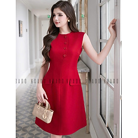 Đầm đỏ sát nách phối nút NGADO , đầm nữ , đầm công sở , dự tiệc