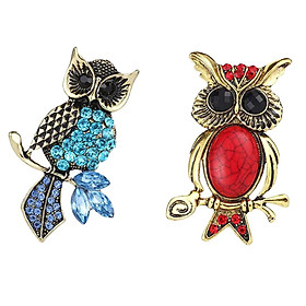 2PcsCute Enamel Owl Brooch Pin Animal Crystal Wedding Party Brooch Pin Gift