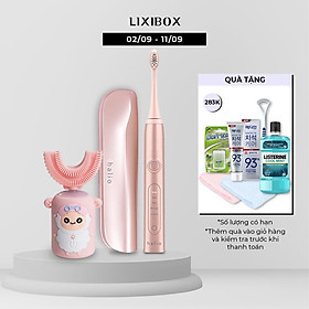 Combo Bàn Chải Đánh Răng Điện Chữ U Cho Bé Pink và Bàn chải điện Halio