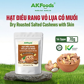 Hạt Điều Rang Vỏ Lụa Có Muối AKFoods Túi 70gr - Ăn Vặt Healthy Công Sở, Ăn Vặt Mẹ Bầu Tốt Cho Sức Khỏe