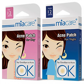 Combo 2 hộp miếng dán hỗ trợ điều trị mụn che khuyết điểm Miacare dùng ban ngày và đêm 12 miếng/hộp