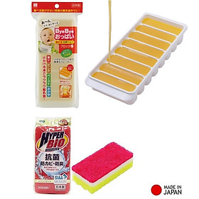 Combo khay trữ đồ ăn dặm cho bé Kokubo 8 ngăn + miếng bọt biển nhà bếp - made in Japan