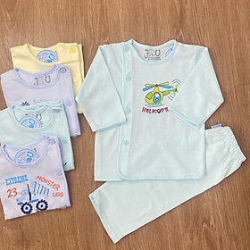 Combo 3 bộ quần áo sơ sinh cotton 100% Tay Dài Cài Lệch Màu Nhạt J-TomTom Baby, chất vải mềm, mịn, đẹp