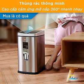 Mua Thùng rác thông minh cao cấp cảm biến tự động đóng mở nắp 360 toàn bộ thân thùng chống ẩm chống bẩm bụi vân tay tốt HADU