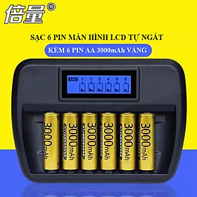 Mua Bộ sạc pin 6 viên AA/AAA thông minh K66 tặng kèm 6 pin 3000mAh Vàng