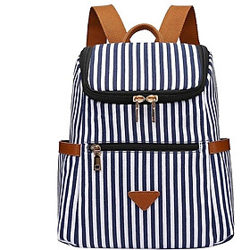 Ladies Fashion Striped Casual Backpack - Blue
