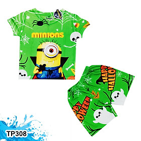 Đồ Bộ Thun Có Tay In 3D cho bé trai hình Minions Halloween