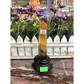 Trụ đá phong thủy trấn trạch đá Fluorite vàng trổ bông tím