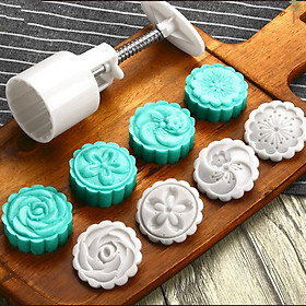 Mua Combo Khuôn Nén Lò Xo Làm Bánh Trung Thu Và 4 Mặt 50gr Hoa 3D Nổi Đẹp Mắt