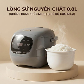 Nồi Cơm Điện Sứ Dưỡng Sinh Mishio MK365 lòng sứ nguyên chất 0.8L không chứa chất chống dính - Hàng chính hãng