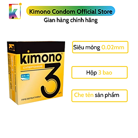 Bao cao su Kimono Gold Siêu mỏng 0.02mm - Bôi trơn gốc nước - Hộp 3 bao