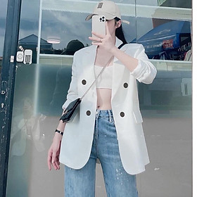 Áo blazer nữ áo vest dài tay khoác ngoài phong cách hàn quốc màu trắng 2 lớp