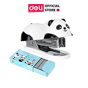 Dập Ghim Mini Hình Panda Deli, 12 Trang Kèm 1000 Chiếc Ghim - 1 Cái E0453