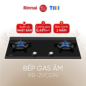 Bếp gas âm đầu đốt trong Rinnai RB-2VCGN mặt bếp kính Schott và kiềng bếp gang - Hàng chính hãng.