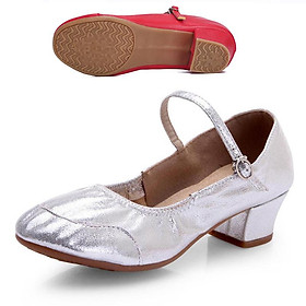 Giày khiêu vũ cho phụ nữ nữ Latin Ballroom hiện đại salsa thực hành giày nhảy khép ngón chân vuông nhảy mềm cao su mềm Color: all out silver Shoe Size: 34