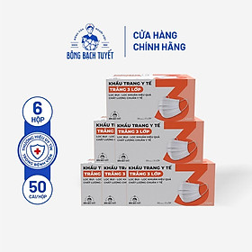 Combo 6 Hộp Khẩu trang Bông Bạch Tuyết 3 lớp trắng 50 cái hộp