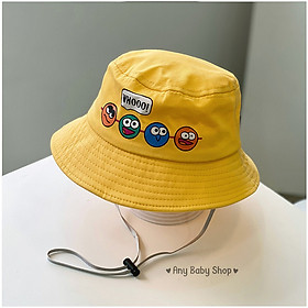Hình ảnh Mũ nón Bucket thời trang in icon mặt cười 5 màu cho bé trai và bé gái siêu cute hột me  -có kèm dây nón   