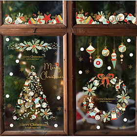 Decal trang trí Noel - Vòng Nguyệt dây hoa và cây thông Noel xinh xắn