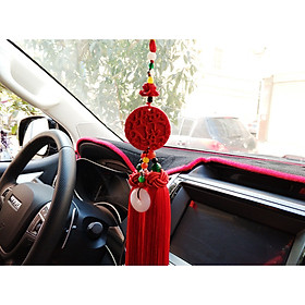 Bộ Khánh treo kính hậu Ngọc Bội “ Thượng lộ bình an” Hoa Sen dành cho xe ô tô, xe hơi, Kèm hộp gấm lót Nhung nỉ