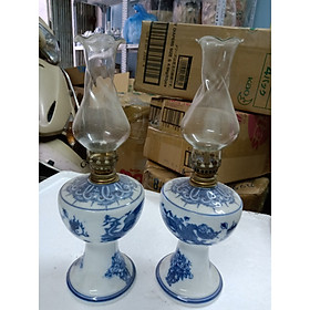 bộ 02 đèn thờ men lam Bát Tràng