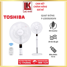 Quạt đứng Toshiba F-LSD30(W)VN - Điều khiển từ xa núm xoay vô cực - 9 cánh - DC inverter tiết kiệm điện 70% - Cảm biến nhiệt độ - Màn hình LED hiển thị - Hàng chính hãng, bảo hành 12 tháng, chất lượng Nhật Bản