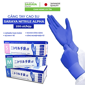 Găng tay cao su Saraya Nitrile Alpha, Không Bột, Màu Xanh Tím, dùng trong thực phẩm, vệ sinh y tế - 200 Chiếc/Hộp