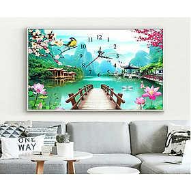 Tranh đính đá ĐỒNG HỒ -PHONG CẢNH  (80×50cm) chưa đính 