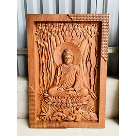 Mua Tranh điêu khắc  phật thích ca và phật adi đà bằng gỗ hương đá liền khối kt 46×67×4cm