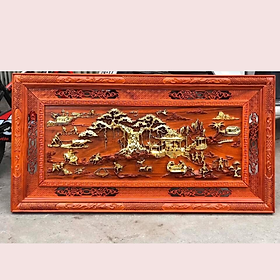 Tranh trèo tường tích đồng quê bằng gỗ hương đỏ kt 79×155×4cm