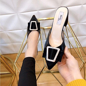 >> BÁO GIÁ GIÀY NỮ SỤC MÓC VUÔNG MŨI NHỌN ĐẾ 3P | Shopee Lazada Sendo Tiki mới nhất 66 Giày sục nữ, giày cao gót nữ đế vuông thời trang, mũi nhọn hở gót da bóng, gót cao 5p