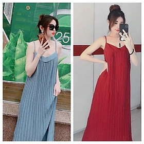 Đầm suông hai dây dập ly cổ tim dễ thương - hình thật