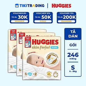 Combo 3 gói Tã/bỉm dán sơ sinh Huggies Skin Perfect S 80+2 miếng với 2 vùng thấm giảm kích ứng da
