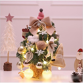 Mua Cây thông noel cao 30cm phong cách hàn quốc đầy đủ phụ kiện và đèn MÃ THQ12 NƠ KEM