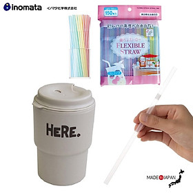 Combo cốc giữ nhiệt có nắp xoay Here 320ml + set 150 chiếc ống hút φ5x180mm - made in Japan