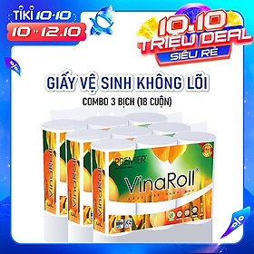 Giấy vệ sinh PREMIER VinaRoll không lõi - Combo 3 lốc