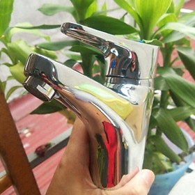 Vòi rửa mặt nóng lạnh 1 chân bằng đồng