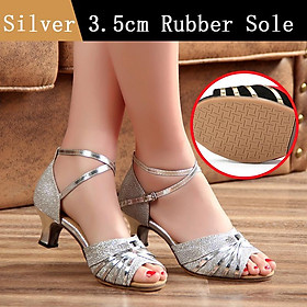 Khiêu Vũ Hiện Đại Giày Nữ Nữ Đầm Lấp Lánh Hở Mũi Tango Giày Dây Đeo Mắt Cá Chân Chuẩn Waltz Phòng Khiêu Vũ Giày Khiêu Vũ 3.5/5.5 Cm Color: outdoor 3.5 silver Shoe Size: 36