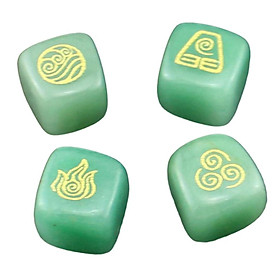 4PCS Natural Crystal Stone Religious Runes Polished Engraved Home Decor Green