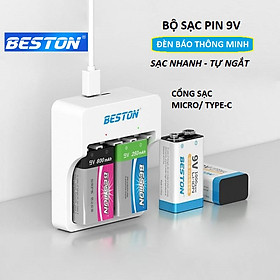 Mua Bộ sạc pin 9V BESTON M7023L kèm 2 pin vuông sạc dung lượng cao 1000mAh - Sạc nhanh  tự ngắt khi đầy  đèn báo thông minh dùng cho micro  đồng hồ vạn năng  đồ chơi - Hàng nhập khẩu