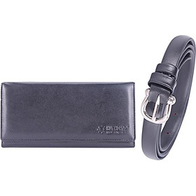 Bộ Thắt Lưng Và Ví Nữ Da Bò Huy Hoàng HT5110-HT3120 (Đen)