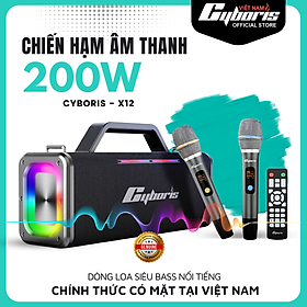 Loa Bluetooth Cyboris Battleship X12 Karaoke (Chiến hạm âm thanh), Công suất 200W, Loa siêu Bass, Chống nước IPX5, Pin cực khủng 18000mAh. Hàng Chính Hãng. - Loa + 02Micro + Remote