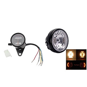 12V Motorcycle Turn Signal Headlight + Speedometer Odometer Gauge 0-160Km/h