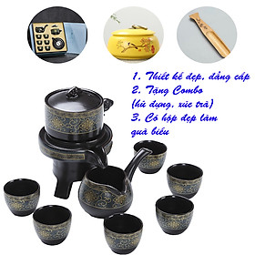 BỘ ẤM CHÉN Pha Trà Hắc Tử Sa Họa Tiết Hoa Văn Cung Đình