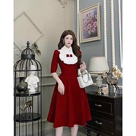 ĐẦM PHỐI CỔ BÈO DẬP LY XÒE DÀI KÈM NƠ  SANG CHẢNH VÀ LỊCH LÃM
