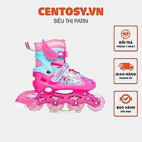 Giày trượt patin trẻ em MEADIN 4 bánh một hàng, bánh tự phát sáng, điều chỉnh được kích thước, màu hồng-xanh-đỏ