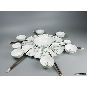 Mua Bộ bát đĩa hoa mặt trời 15 món  họa tiết vẽ thủ công cành trúc. Gốm sứ Bát Tràng