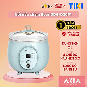 [BẢN QUỐC TẾ] Nồi Nấu Chậm Đa Năng Bear DDG-D20P1 - Dung tích 2L, Lòng nồi bằng sứ, Hẹn giờ - Hàng Chính hãng - Bảo hành 18 tháng